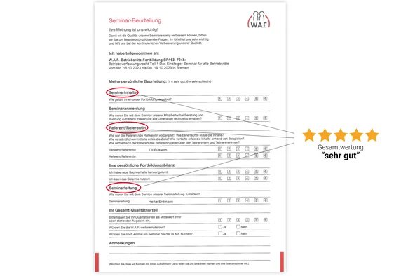 Nach jedem Seminar können unsere Teilnehmer einen Qualitätsbogen ausfüllen